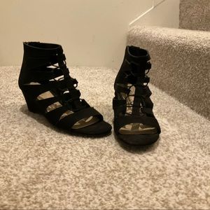 Black designer sandals size 7, wore once, like new